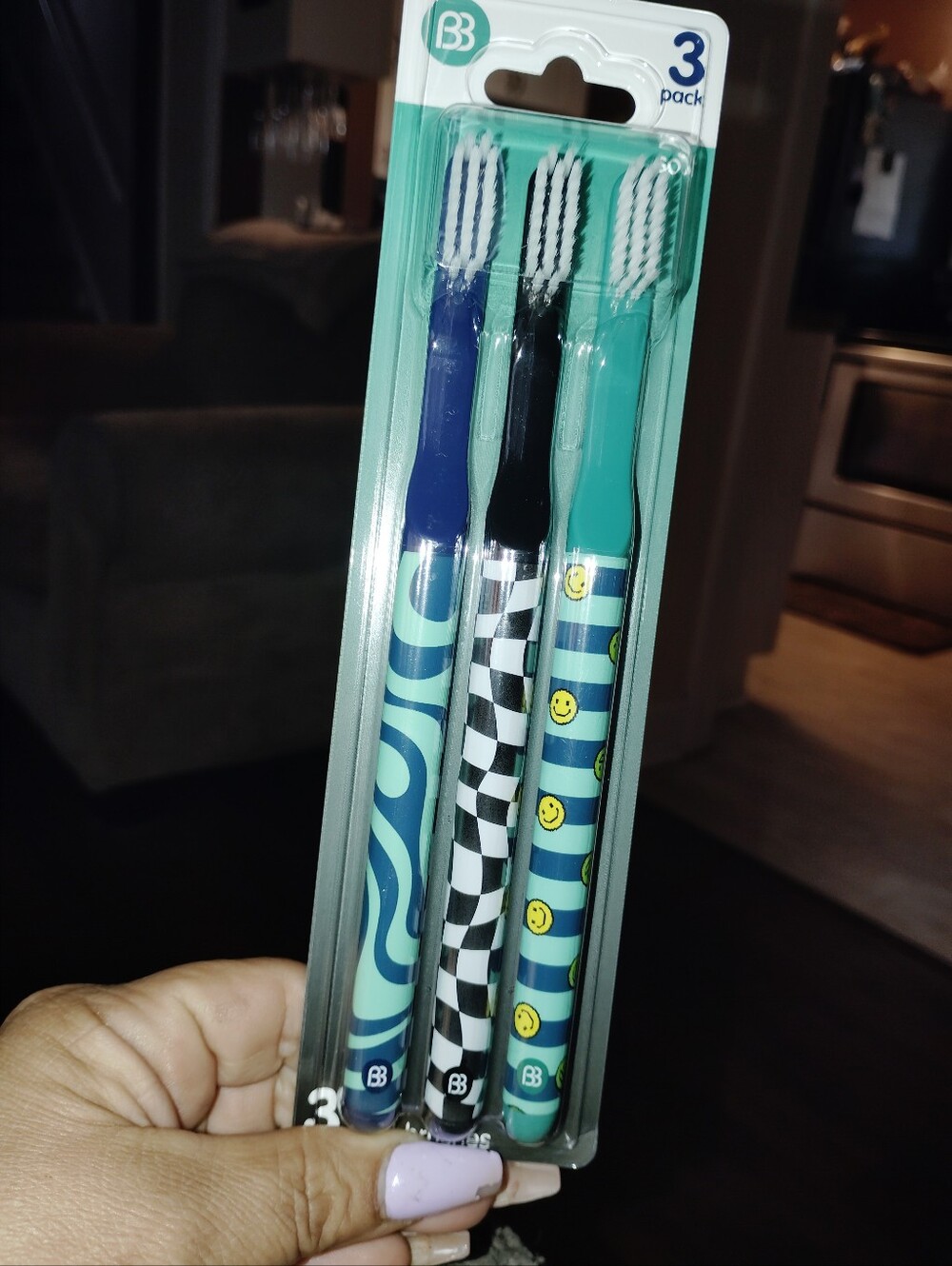 3 pk adult toothbrushes soft . Fun designs